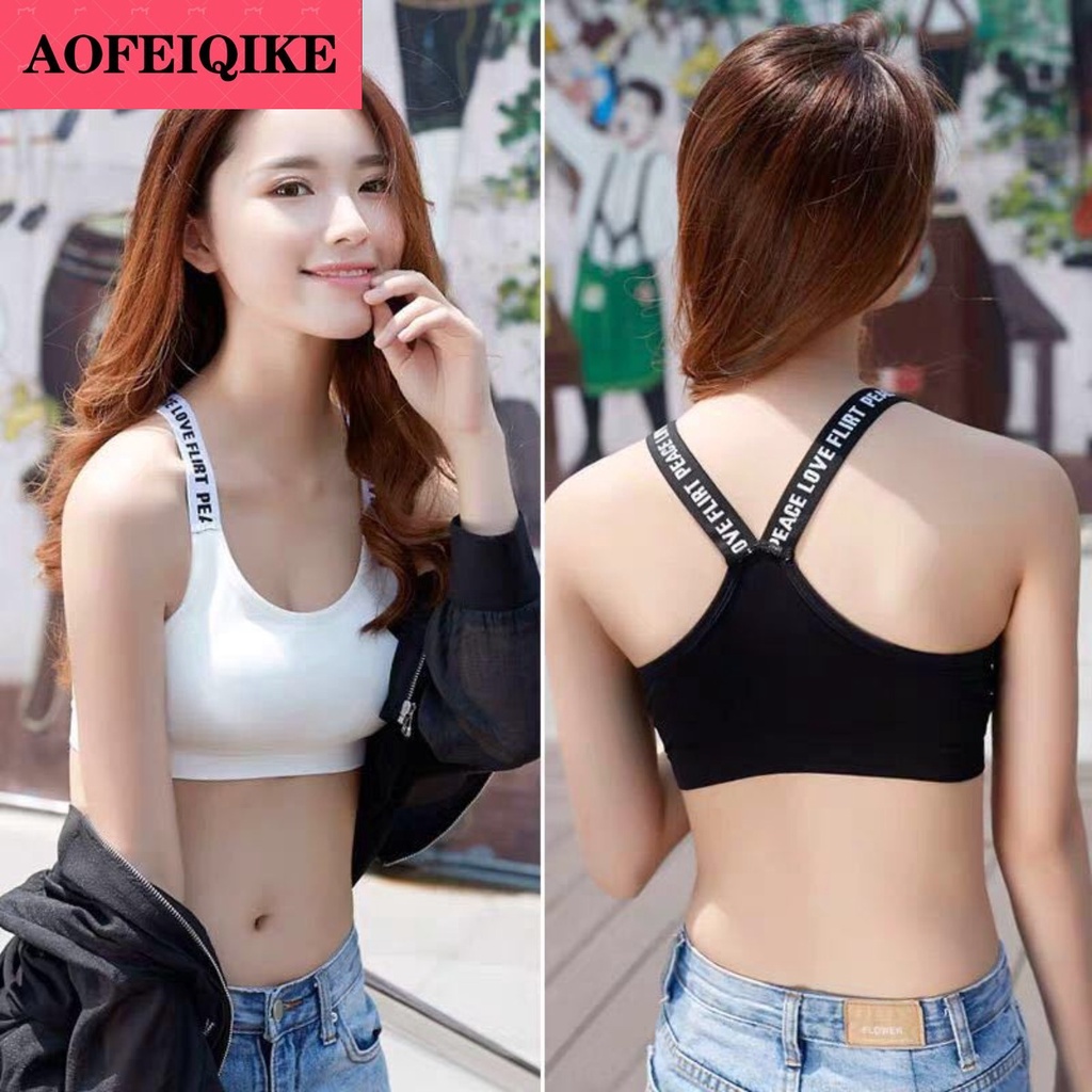 T Shirt Bra Seamless - 40-65 キロセクシーなブラトップ女性スポーツブラ手紙ストラップジムヨガ女性パッドスポーツウェアタンクトップスポーツプッシュアップ Bralette