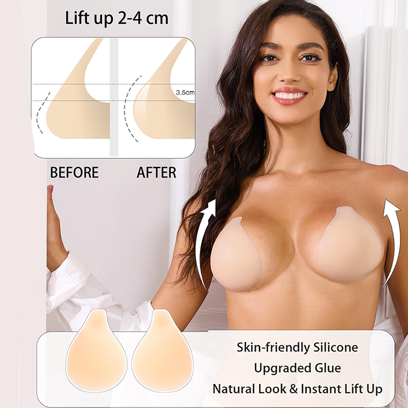 Strapless Bra Adhesive - 1/2 ペア女性粘着ブラジャープッシュアップ粘着バックレスストラップレスブラジャー大きなバストの女性のための再利用可能な乳首カバー付き