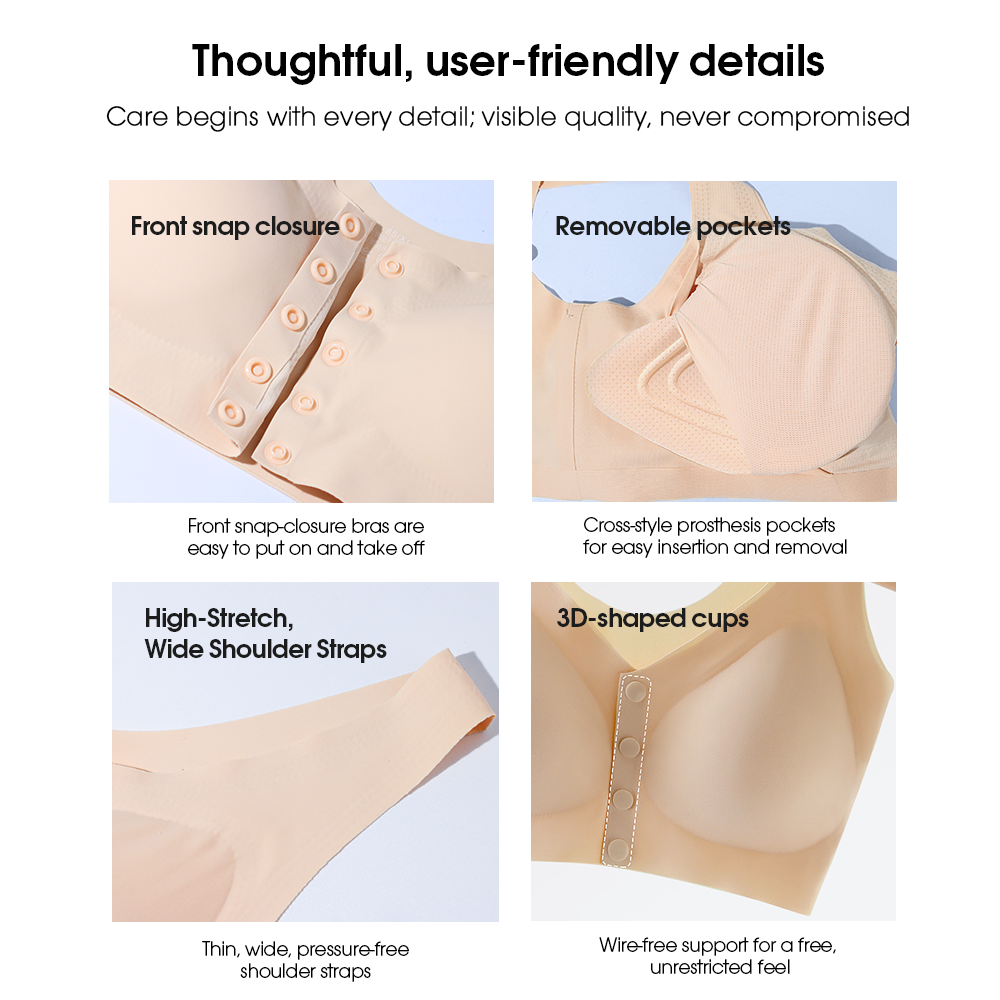 Mastectomy Bra Pocket - LERVANLA 乳房切除ブラジャー ブレストフォーム付き シームレス術後ポケットブラジャー 軽量乳房プロテーゼ強化インサート