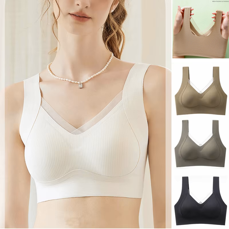 Wirefree Bra Comfort - 1 個の女性のブラジャー通気性ギャザー一緒に痕跡ブラジャーなし鋼リング快適な大きいサイズの下着ベストスポーツ Bralette