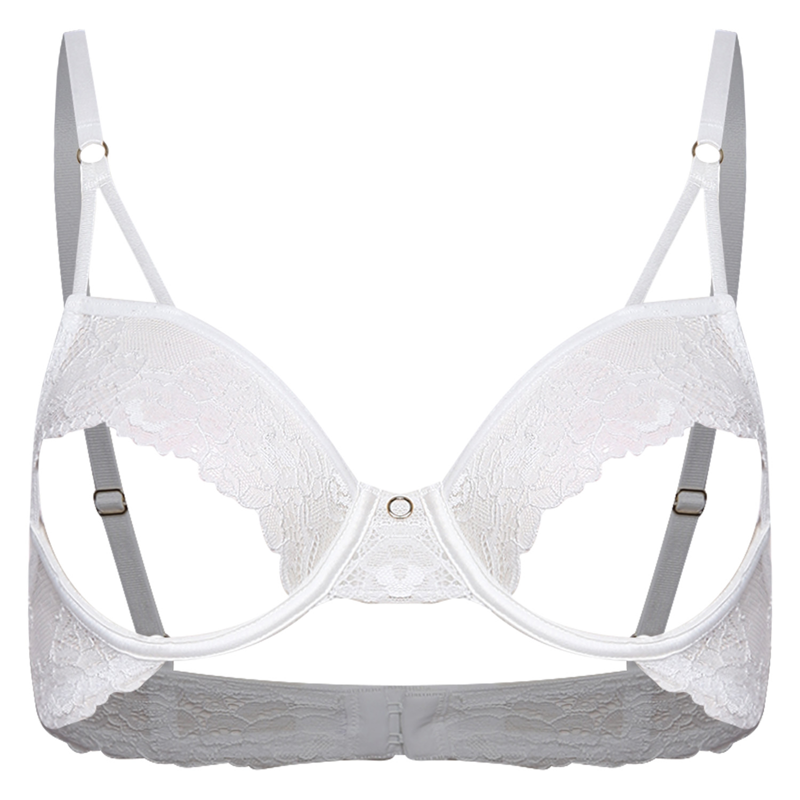 Sheer Mesh Bra - 女性用セクシーな透かし彫りブラ、ソフトシースルーレース、プッシュアップ、ワイヤー入り、オープンカット、露出乳首ブラジャー、ワイヤーレスランジェリートップ、ナイトウェア