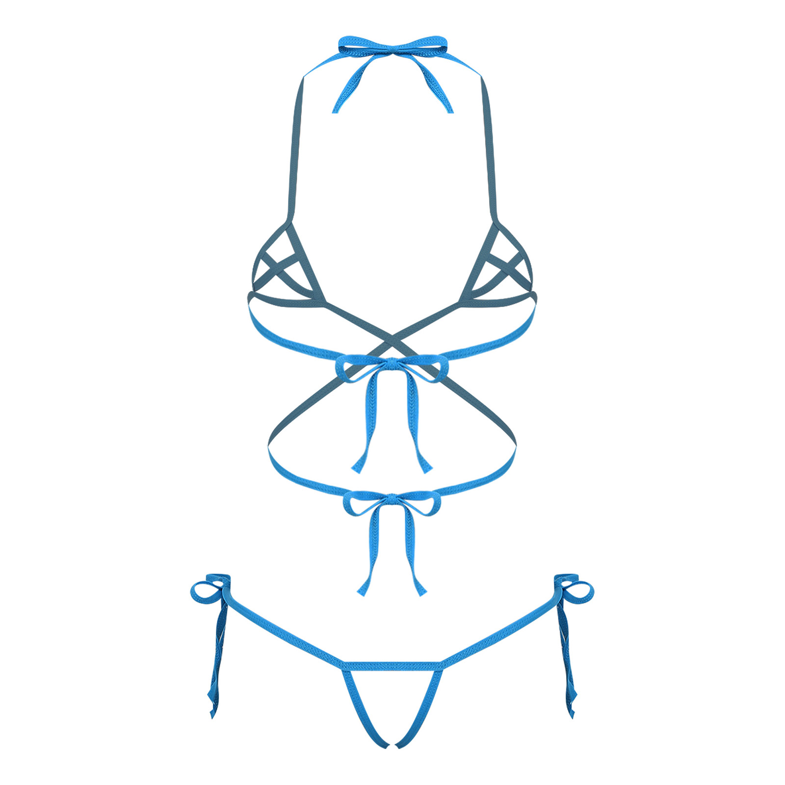 Lace Bralette Set - レディースランジェリー シースルービキニ水着セット レースアップホルターブラとクロッチレスGストリングTバック水着 2ピース水着