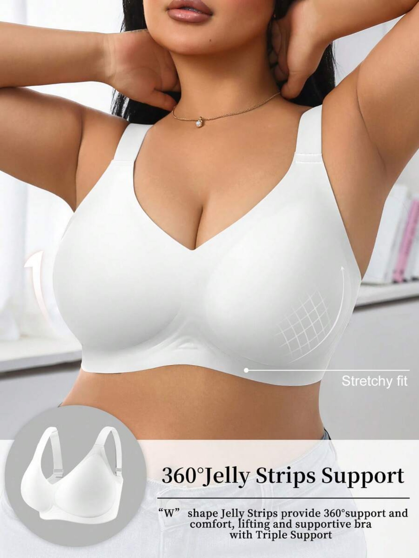 Wirefree Bra Comfort - 女性用ハイサポートスポーツブラ、ワイヤーフリーの植毛シリコンプッシュアップランジェリー、幅広ストラップのシームレスで快適なフィットネスブラ