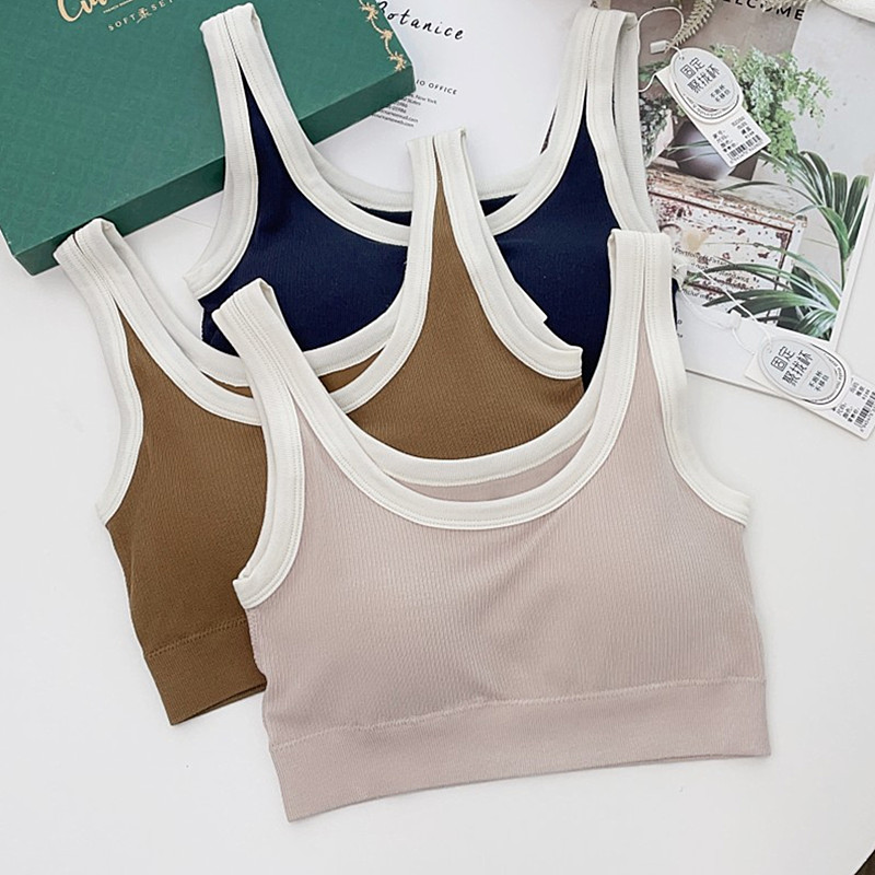 T Shirt Bra Seamless - 2025年新作 快適シームレスワンピースパジャマ トップス レディース コントラストカラー ブラパッド入り