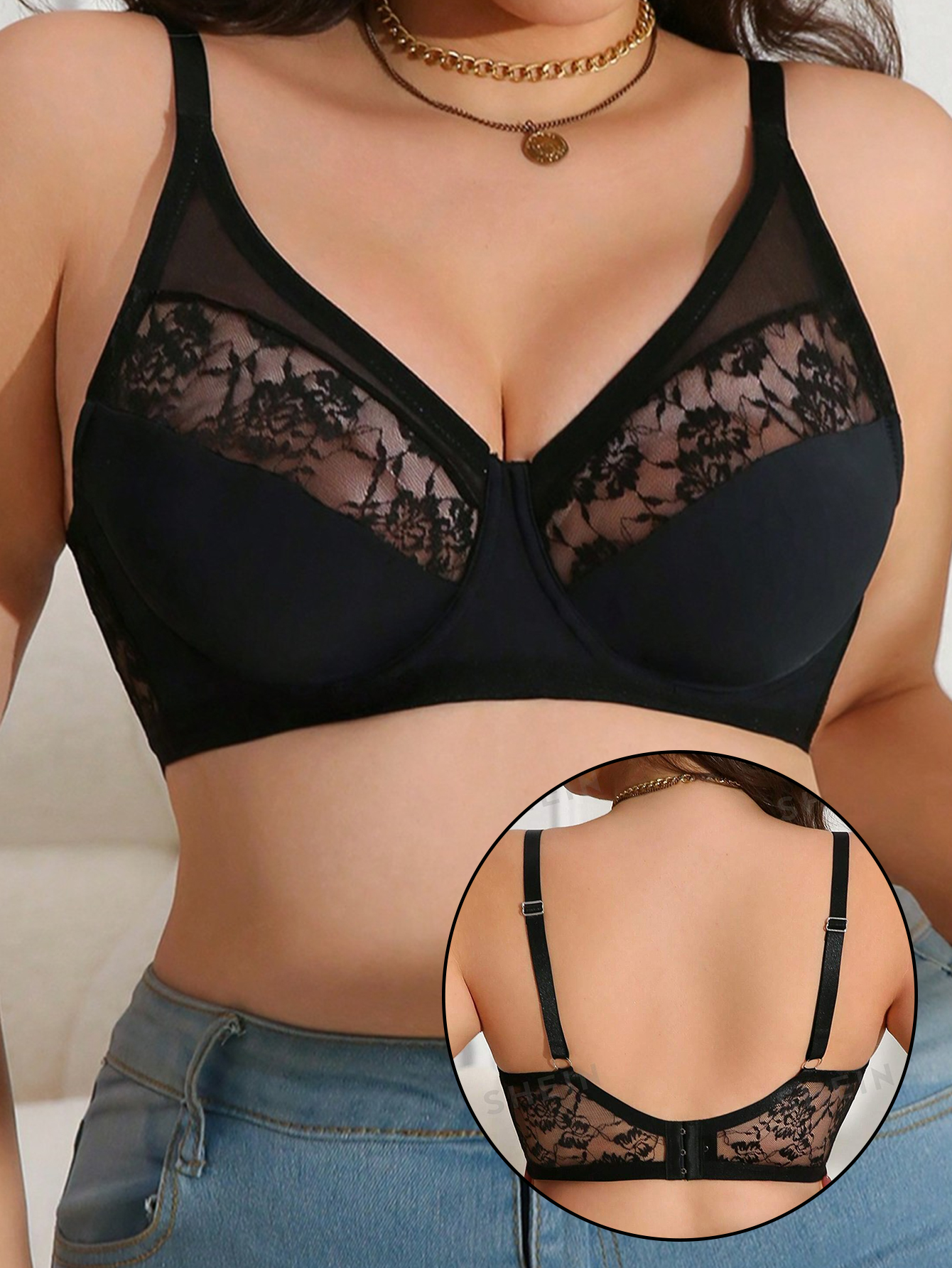 Minimizer Bra Women - プラスサイズレースミニマイザーブラ、レースメッシュアンダーワイヤーフルカップ、垂れ防止通気性調整可能ストラップ付きセクシーランジェリー、大きなバスト向け 3036