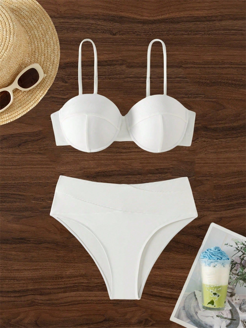 Underwire Bra Padded - ホワイトスリングビキニブラジャーバックレースアップ水着プッシュアップアンダーハイウエスト休暇水着パッド女性水着ビーチ衣装