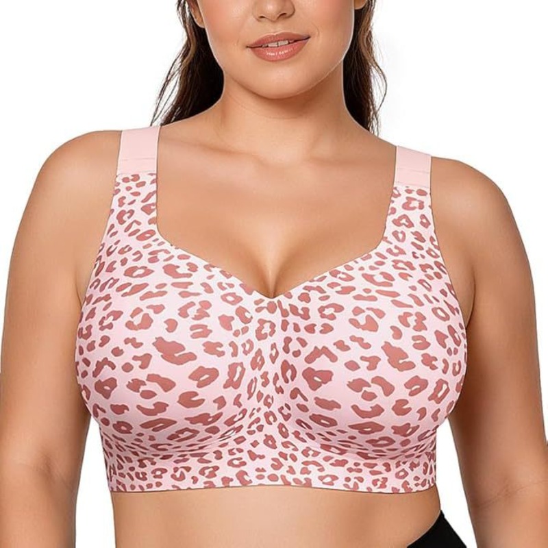 Minimizer Bra Women - レオパード柄ゼリーブラ ノンワイヤー プッシュアップ ワイヤレスブラ シームレスリフトブラ フルカバーブラレット
