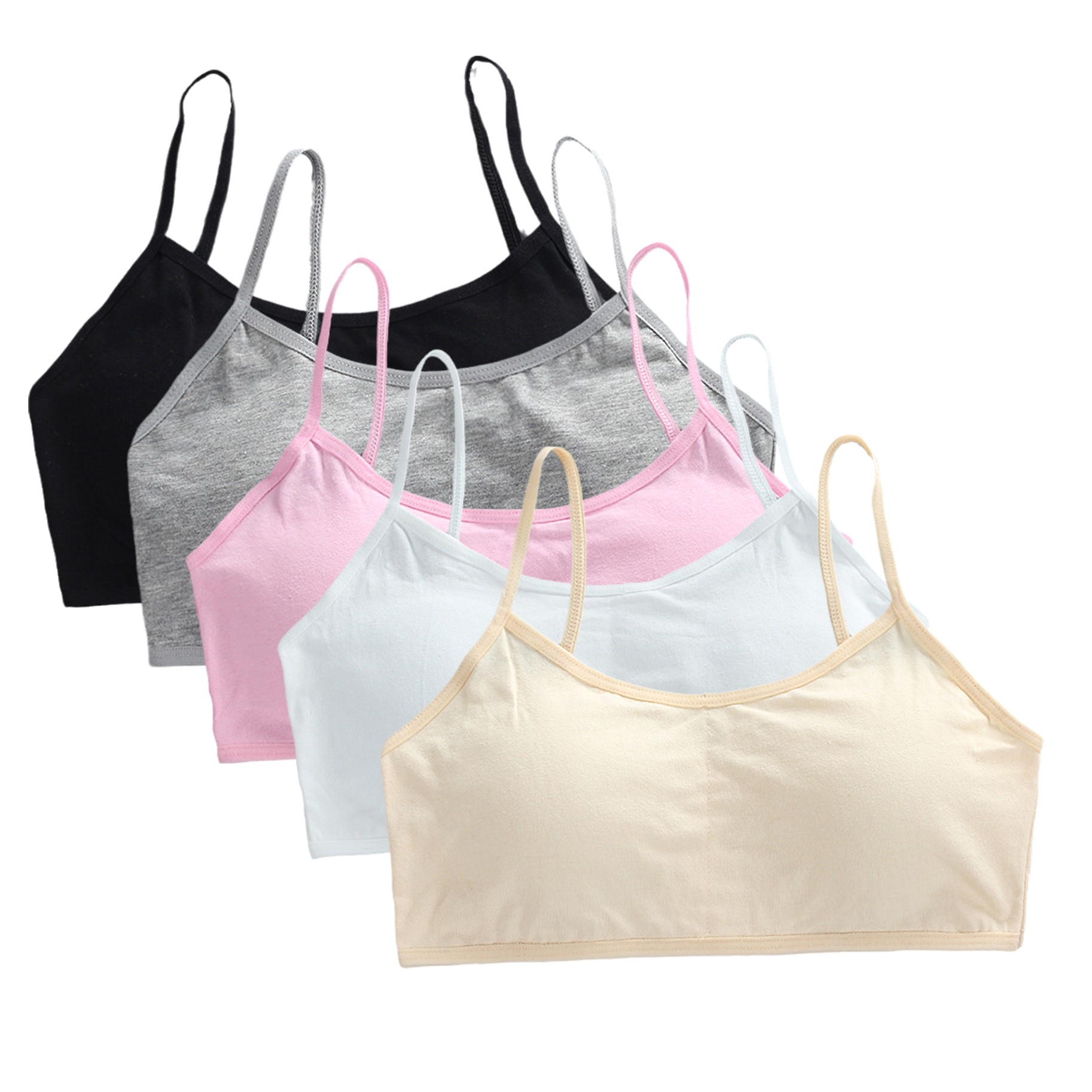 Cotton Bra Everyday - 5 個入りティーンエイジャーの女の子用コットントレーニングブラレット調節可能なサポートタンクトップ通気性のある 8-16Y アンダーシャツ日常用 & スポーツブラ用