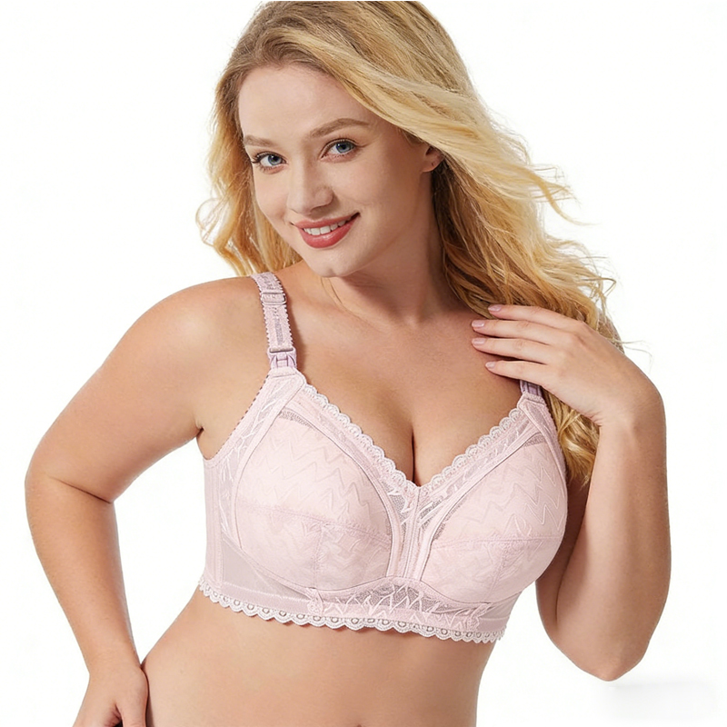 Nursing Bra Clip - プラスサイズ EFGカップ レーストリム マタニティ授乳ブラ フルカバー 片手開閉クリップ