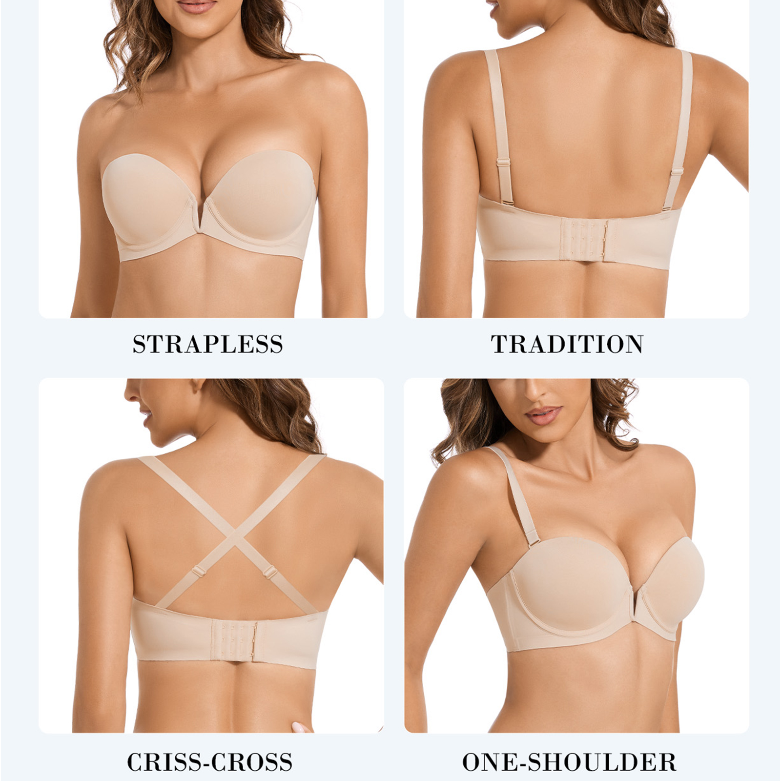 Convertible Bra Multiway - 新しいブラジャープッシュアップアンダーワイヤー超パッド入りプランジストラップレスホルタークロスブラジャー女性のためのサポート快適なマルチウェイ品質の下着