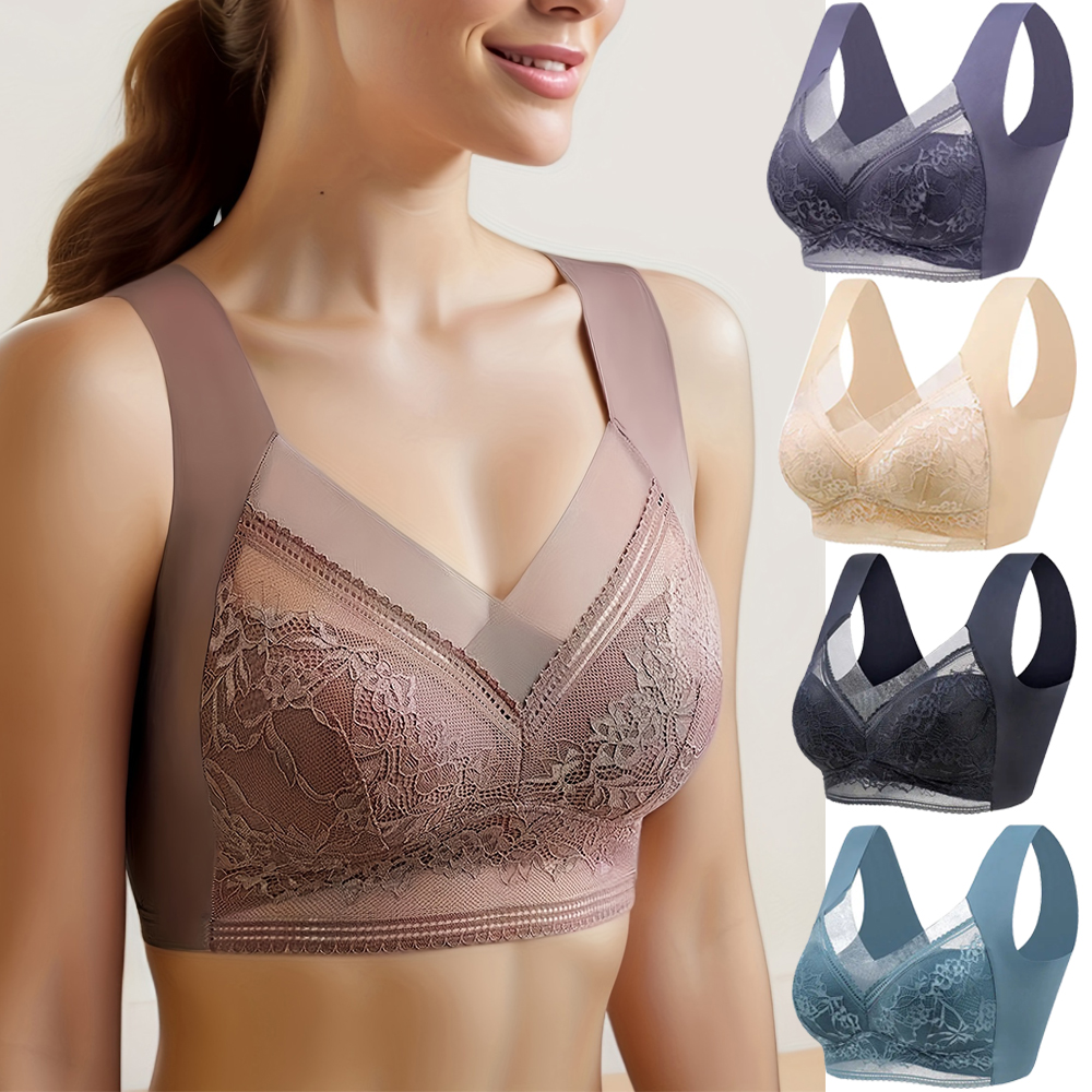 Cotton Bra Everyday - L-6L 女性大ブラジャープッシュアップアイスシルクシームレスアッパー Bralette レースワイヤレス夏のブラジャープラスサイズトップランジェリー下着 15019