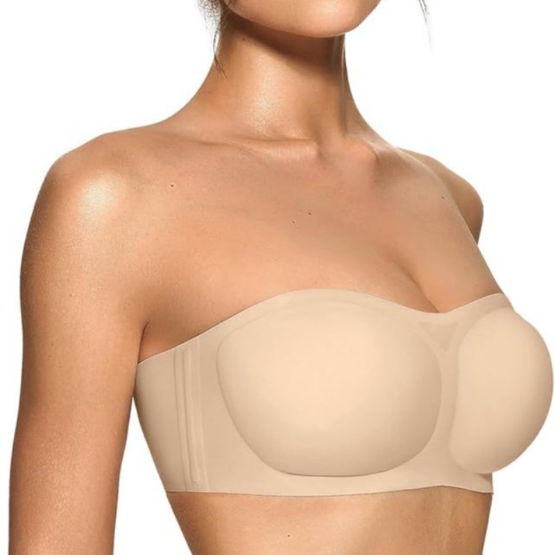 Wirefree Bra Comfort - 女性用ストラップレスブラ、プッシュアップサポート付き、滑り止め、快適で通気性のある無地ブラジャー