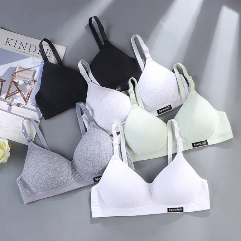 Cotton Bra Everyday - 女性用コットン下着 ABカップ ワイヤレスブラジャー ギャザー入り 快適Vブラジャー プッシュアップ