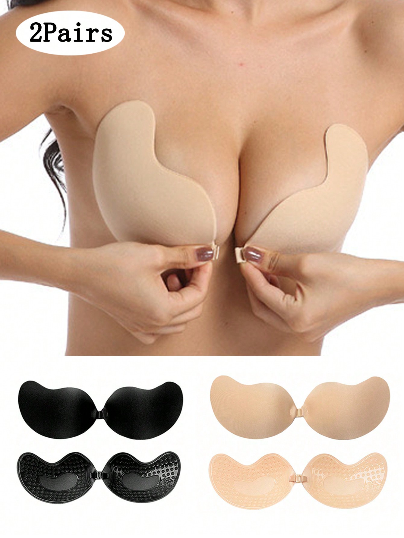 Strapless Bra Adhesive - 2 パック女性用自己粘着式目に見えないストラップレス プッシュアップ パッド シームレスな目に見えないブラジャー 再利用可能なフロントクロージャー