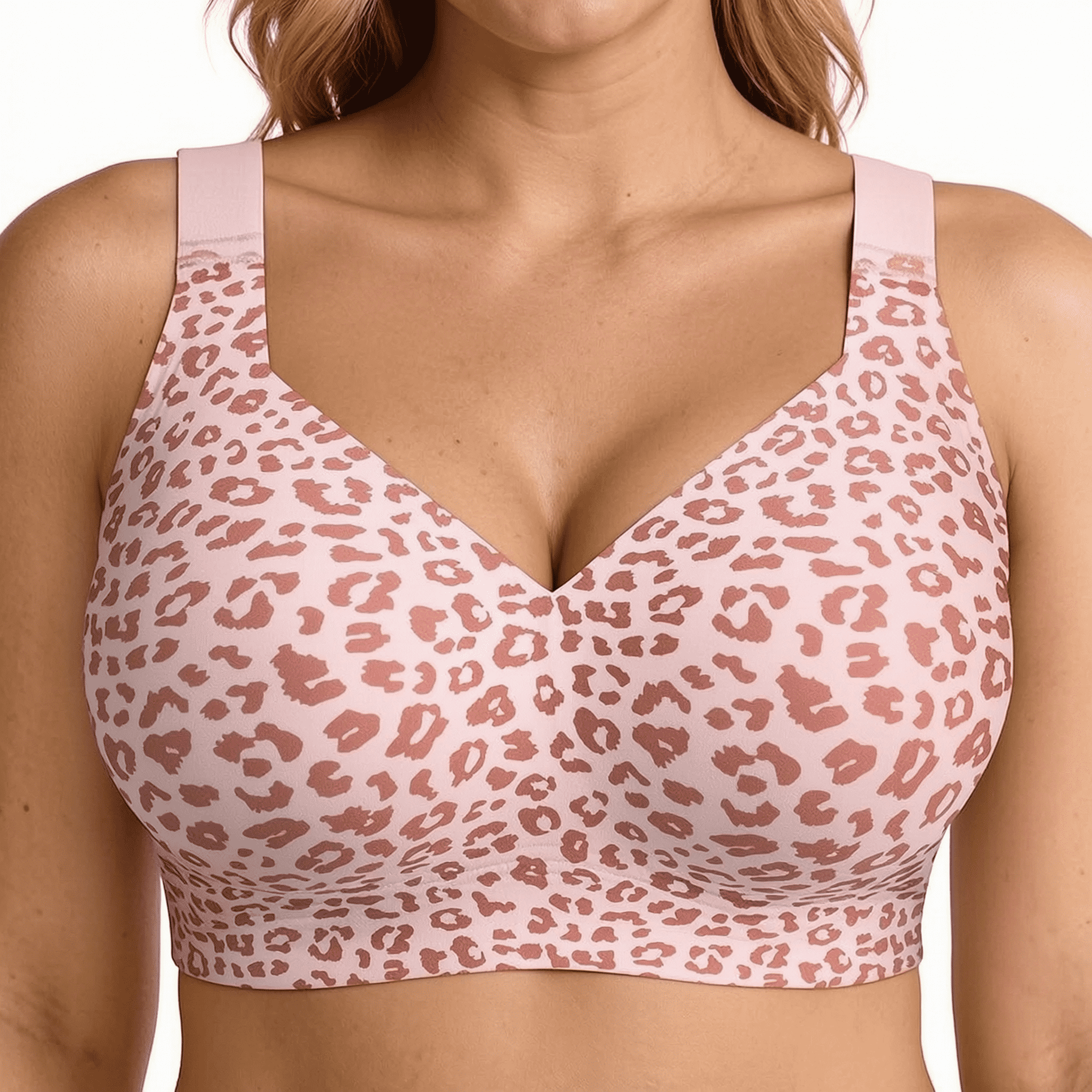 T Shirt Bra Seamless - レオパード柄シームレスワイヤレスブラ、フルカバープッシュアップブラレット、垂れ防止通気性ソフト薄型カップ、スポーツヨガ日常用