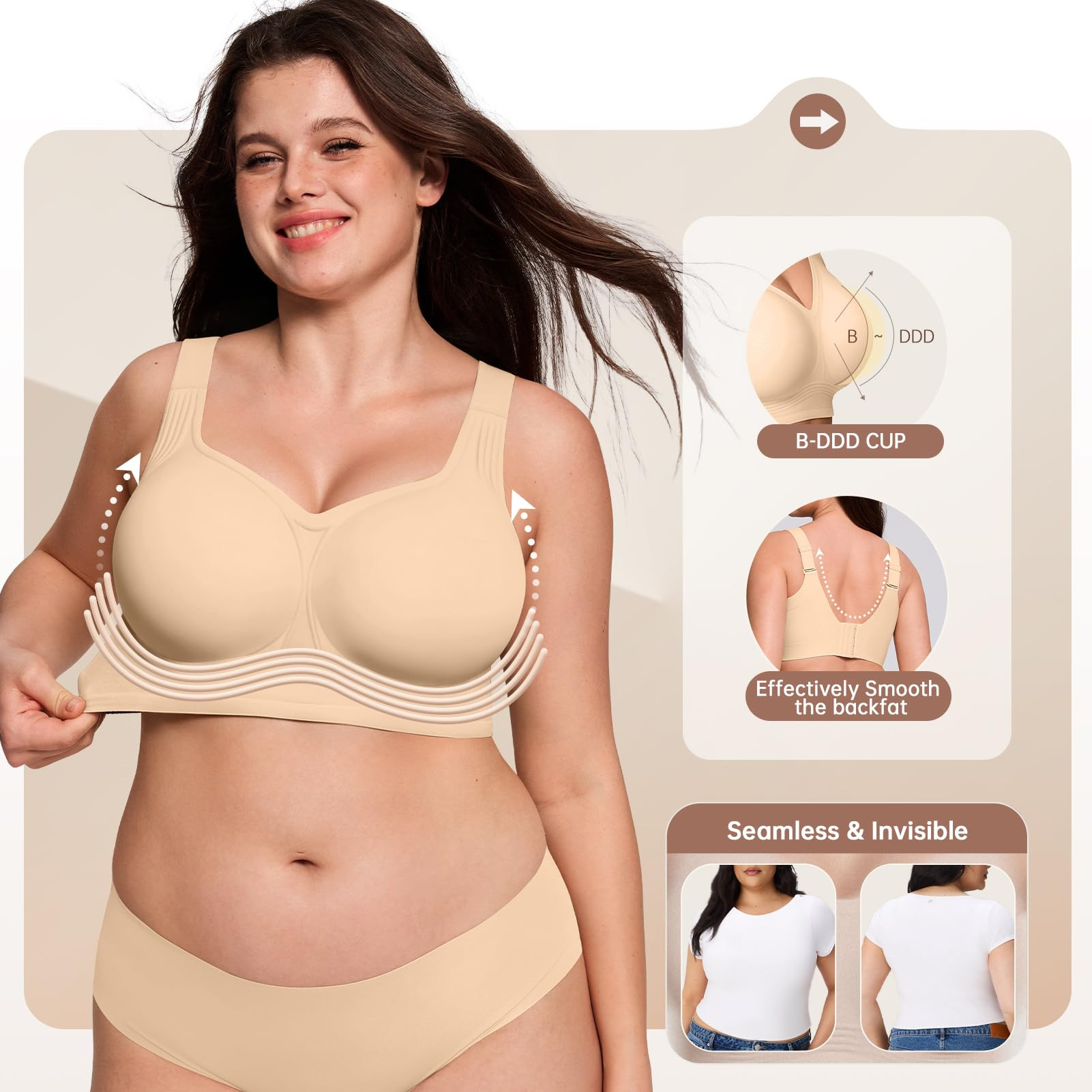 プラスサイズ ワイヤレスブラジャー 女性用 B-DDDカップ - Full Coverage Bra のレビューと価格