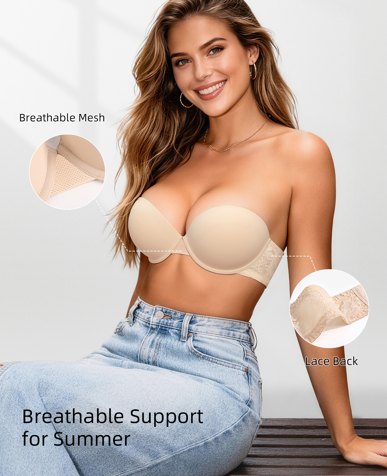 新しいプッシュアップブラジャー女性用レースパッド入りアンダー - Convertible Bra Multiway のレビューと価格