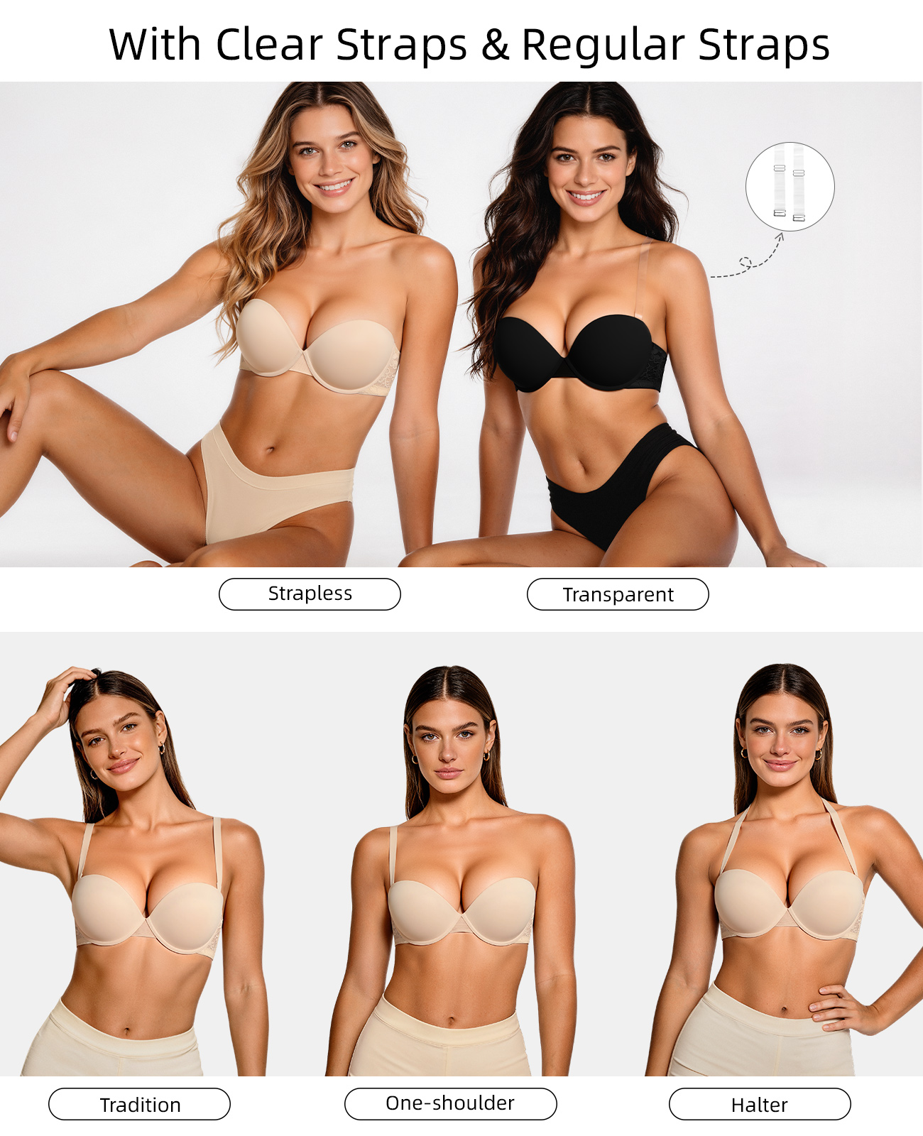 新しいプッシュアップブラジャー女性用レースパッド入りアンダー - Convertible Bra Multiway のレビューと価格