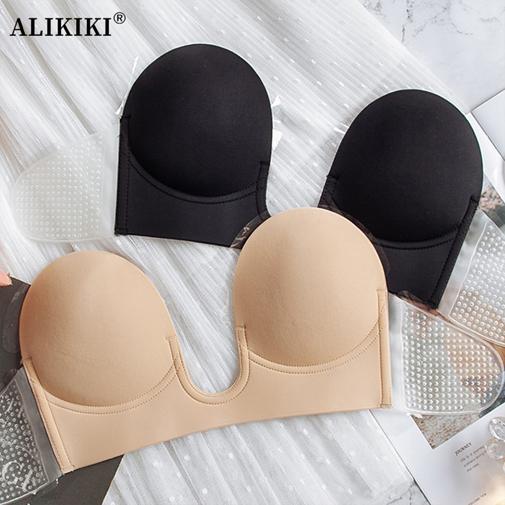 粘着ブラジャー ディーププランジ ストラップレス プッシュア - Backless Bra Sticky のレビューと価格