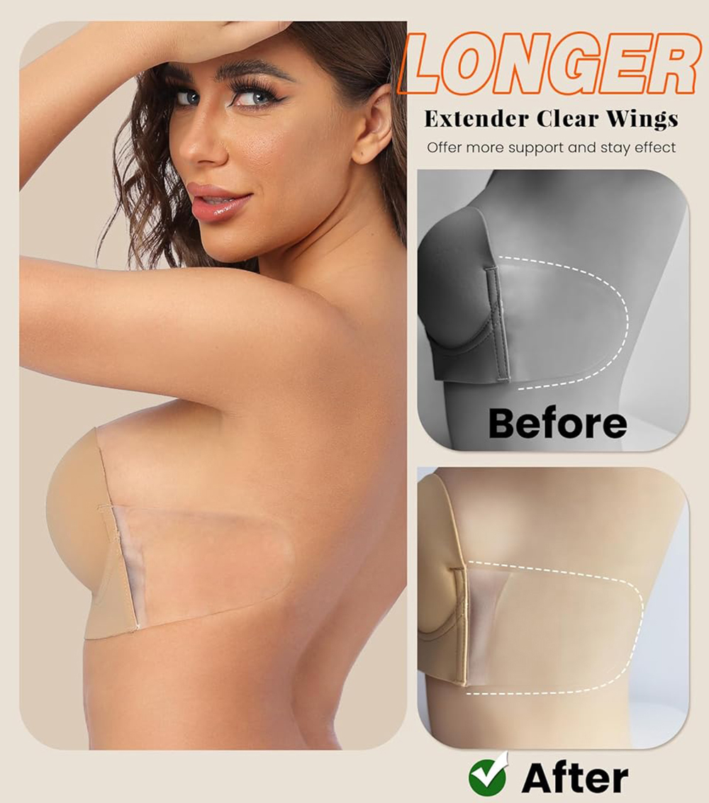粘着ブラジャー ディーププランジ ストラップレス プッシュア - Backless Bra Sticky のレビューと価格