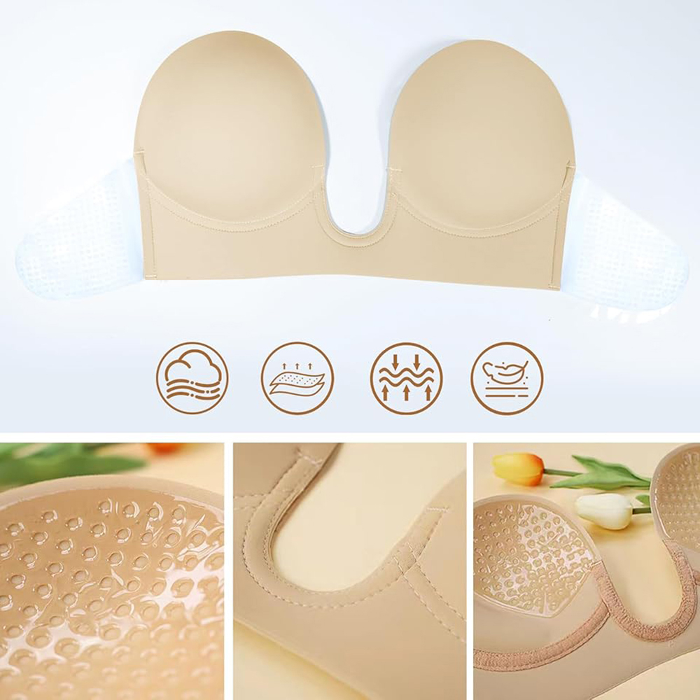 粘着ブラジャー ディーププランジ ストラップレス プッシュア - Backless Bra Sticky のレビューと価格