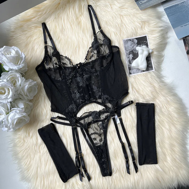 レースコルセットセクシーシアーメッシュブラガーターソングセッ - Sheer Mesh Bra のレビューと価格