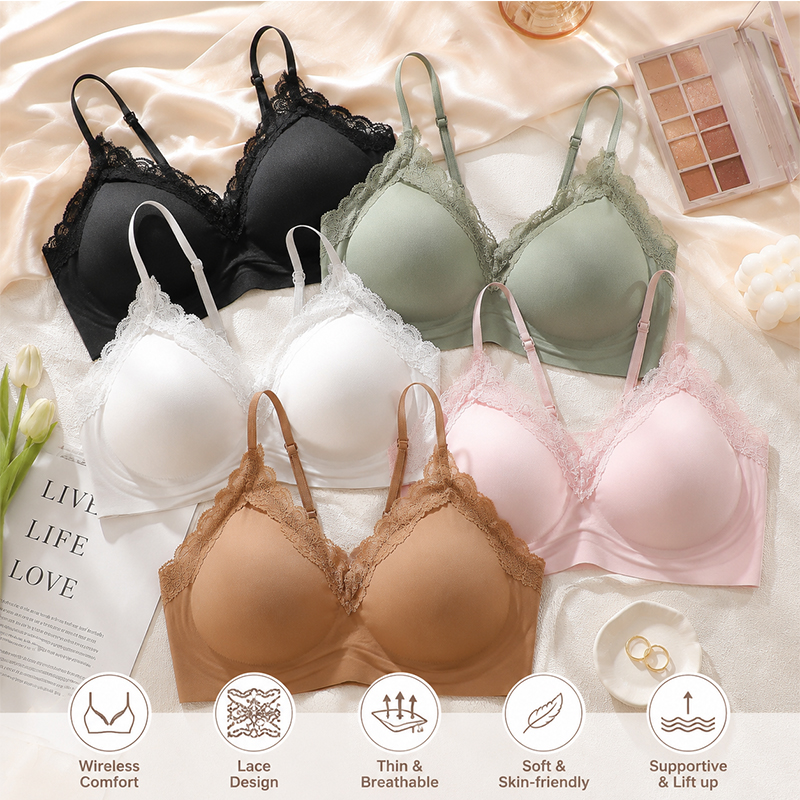ワイヤーフリーシームレスブラレット 女性用 Vネック 花柄レ - Sleep Bra Bralette のレビューと価格