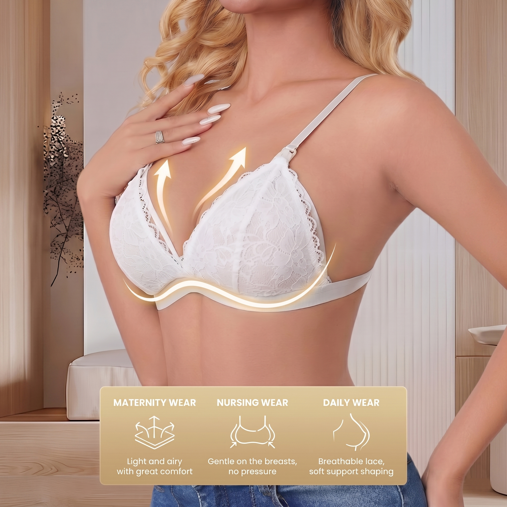 女性用ホワイトレースマタニティ授乳ブラ　ワイヤレスフロントク - Nursing Bra Clip のレビューと価格