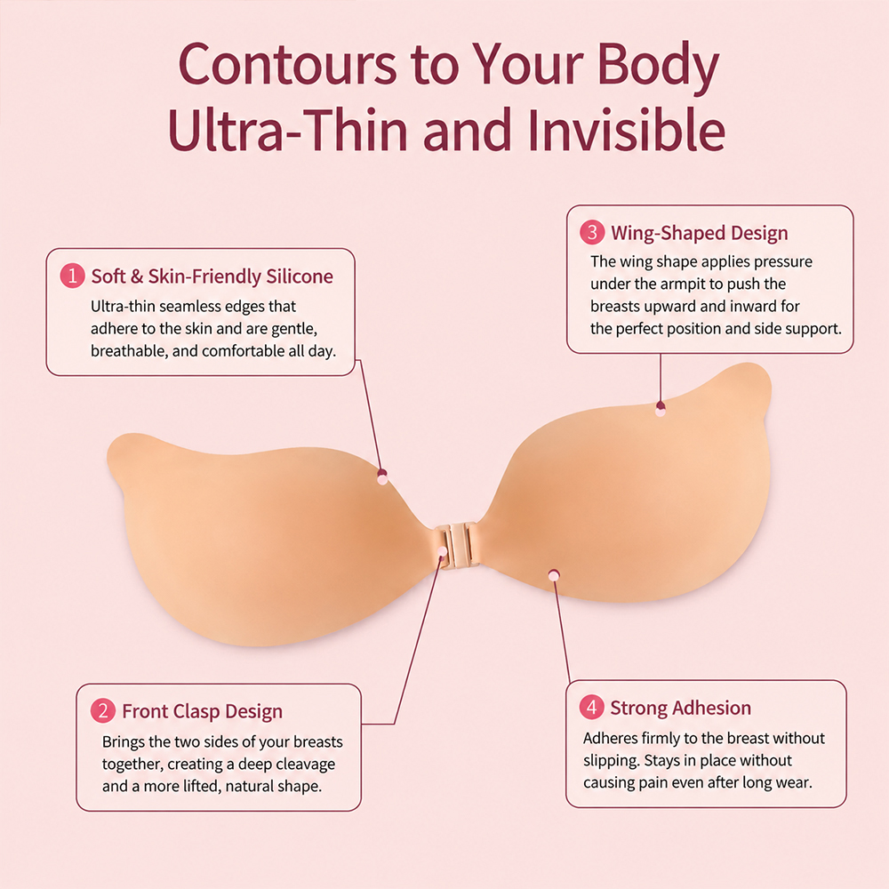 粘着シリコンプッシュアップブラ 再利用可能 見えない粘着ブラ - Backless Bra Sticky のレビューと価格