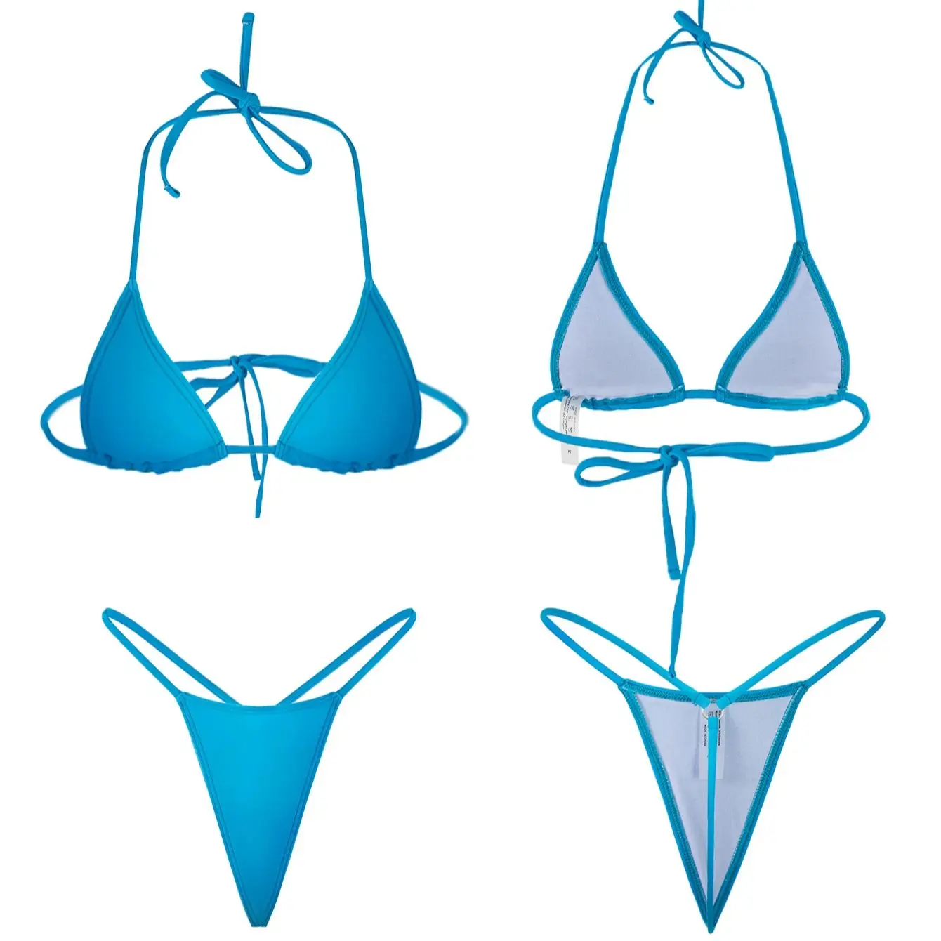 女性用タイストラップ付きセクシー水着,三角ブラ付き無地ひもシ - Underwire Bra Padded のレビューと価格