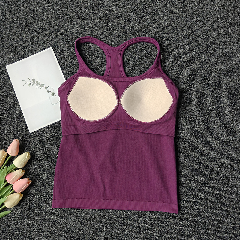 夏の女性用ヨガキャミソールスポーツベスト、無地リブタンクトッ - T Shirt Bra Seamless のレビューと価格