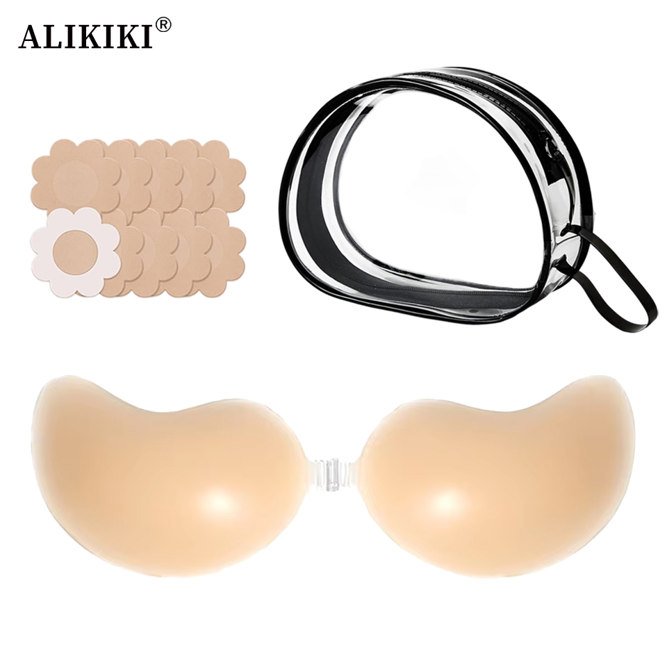 見えない粘着ブラ＆ニップルカバーセット 再利用可能なシリコン - Backless Bra Sticky のレビューと価格