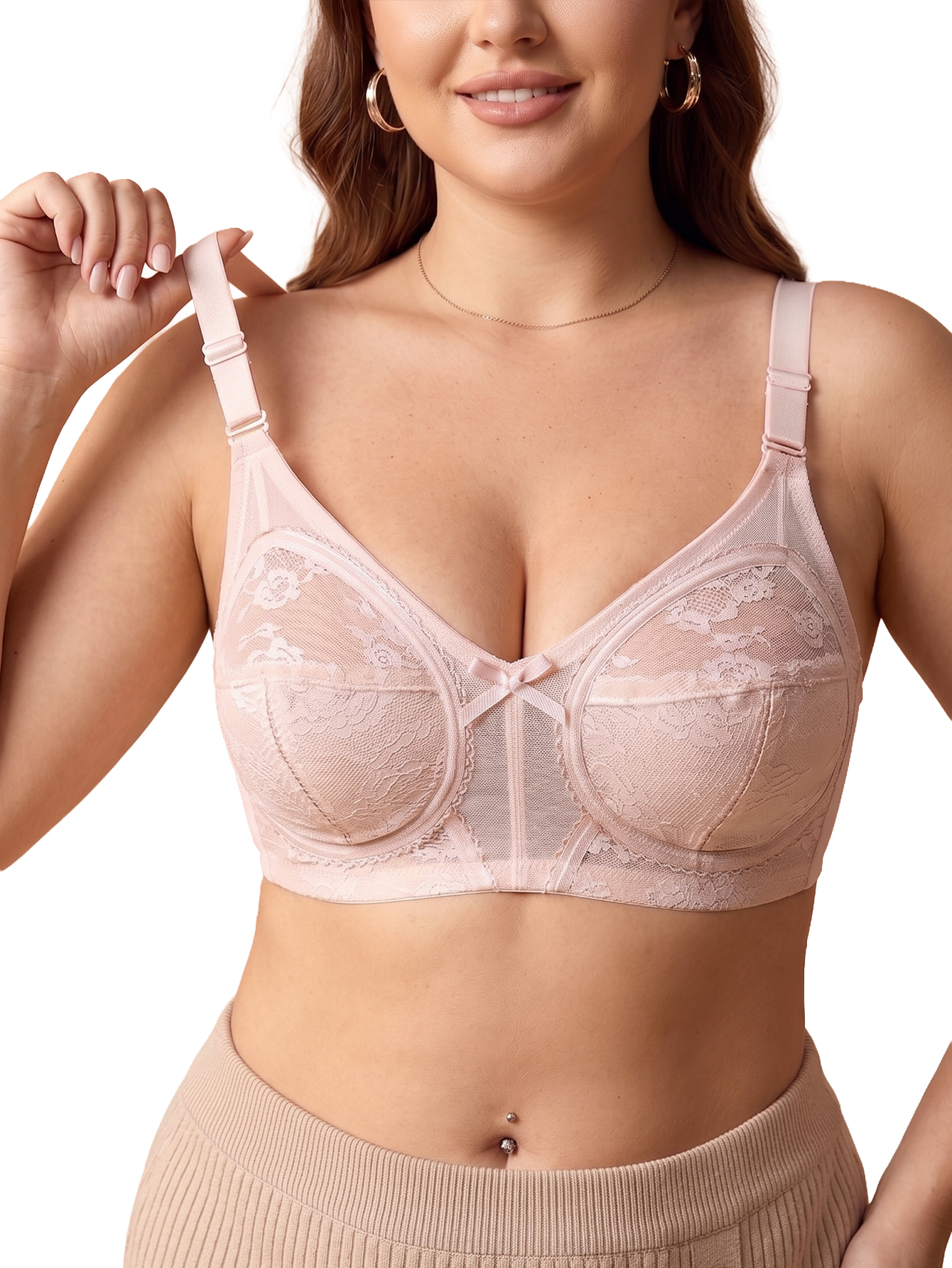 女性用プラスサイズワイヤレスレースメッシュブラ、フルカバー、 - Full Coverage Bra のレビューと価格
