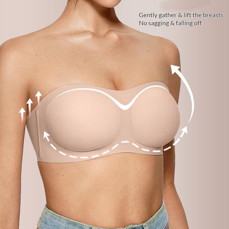 女性用ストラップレスブラ、プッシュアップサポート付き、滑り止 - Wirefree Bra Comfort のレビューと価格