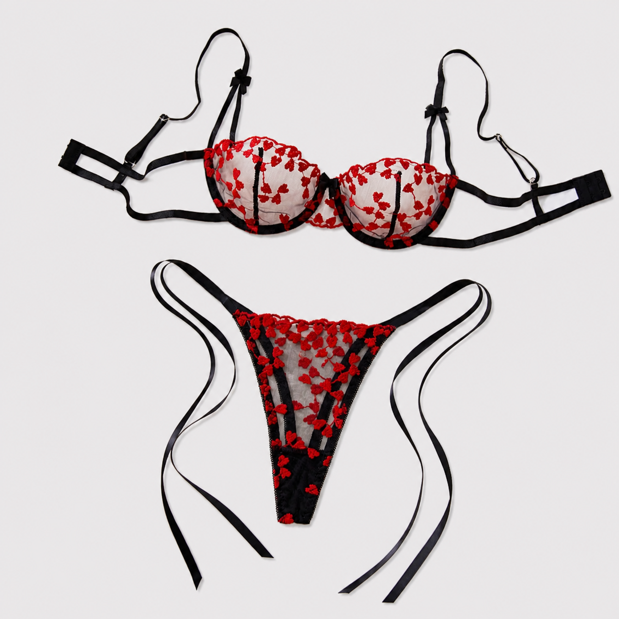 女性用ロマンチックハートランジェリーセット シアーメッシュア - Sheer Mesh Bra のレビューと価格
