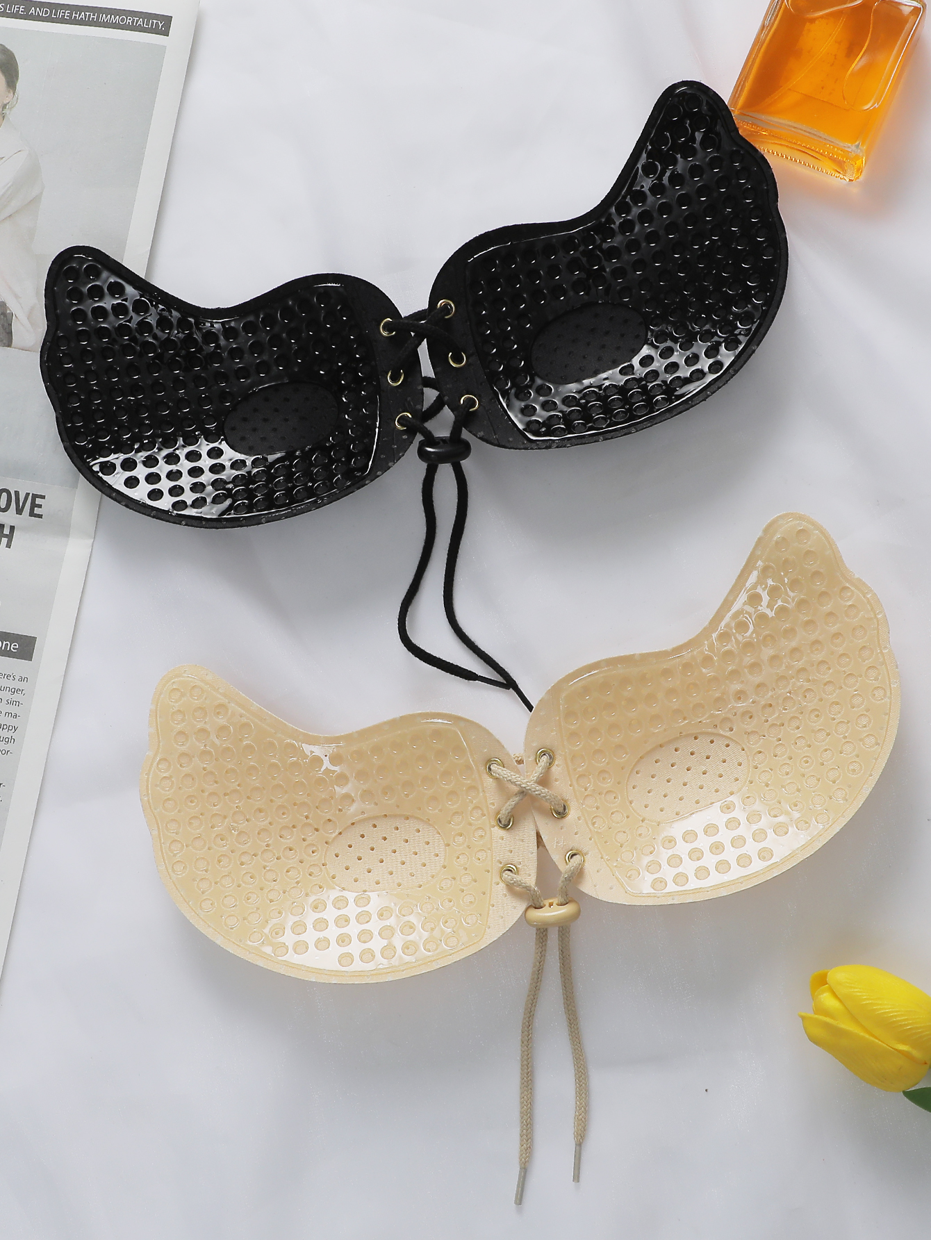 女性用レース刺繍粘着ブラ、調節可能なドローストリングリフトア - Strapless Bra Adhesive のレビューと価格