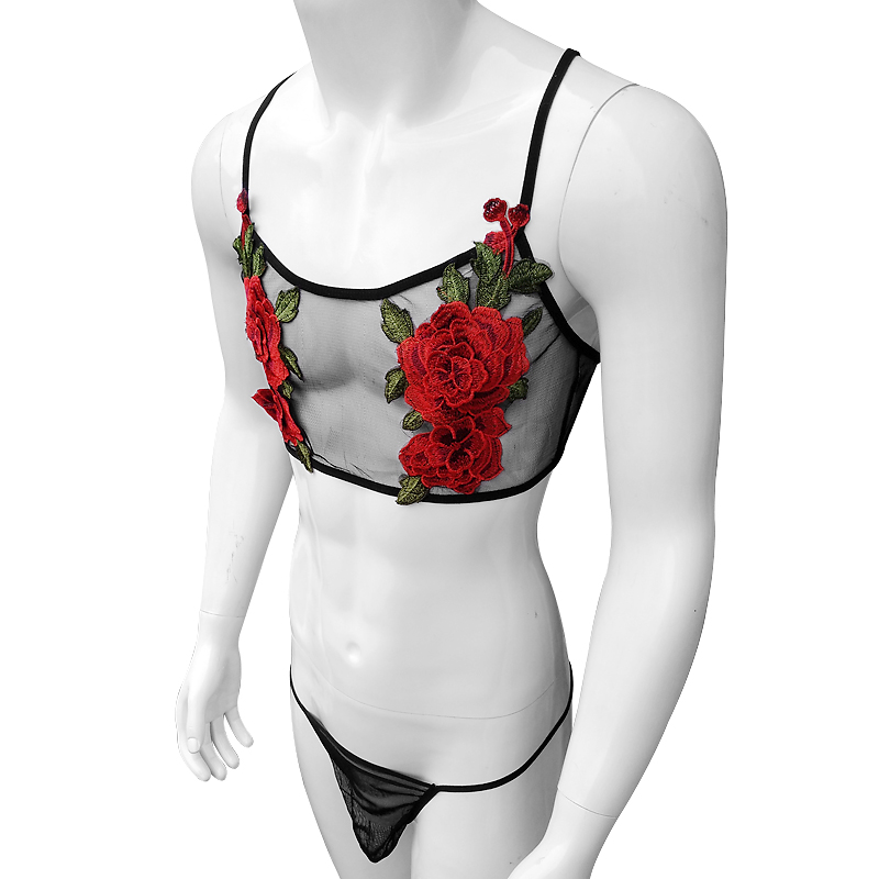 セクシーな刺繍メンズシースルー薄手のメッシュレースランジェリ - Sheer Mesh Bra のレビューと価格
